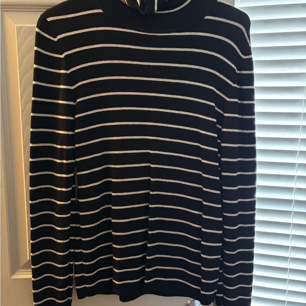 Premise Black and White Striped Turtleneck Sweater